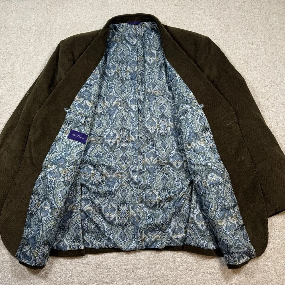 Alan Flusser Corduroy Blazer Men's 2XL Green Sport Coat Paisley Lined Cotton‎